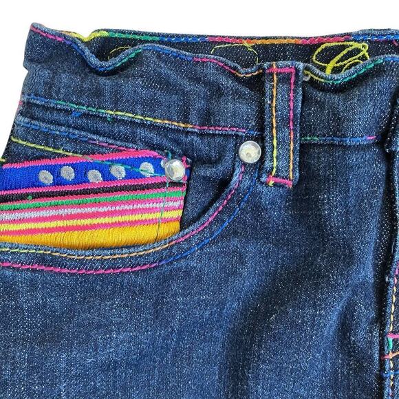 Coogi Girls Heart Embroidered Denim Skirt Skort Dark Wash Rainbow Colors Sz 6X - Picture 2 of 16
